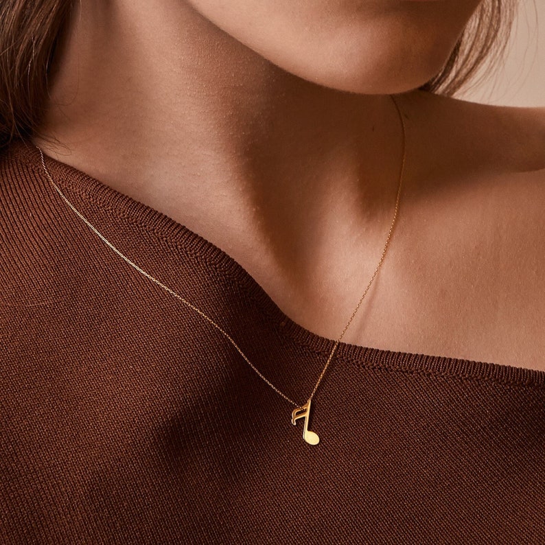 14k Gold Music Note Necklace for Women Jewelry for Musicians Gold Musical Pendant 14k Solid Gold Musical Sheet Pendant for Women image 1