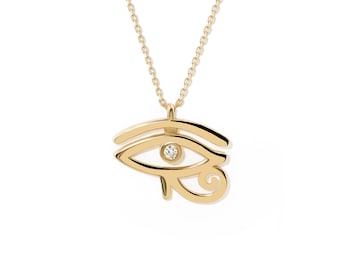 14k Solid Gold Eye of Horus Pendant Necklace: Ancient Egyptian Jewelry