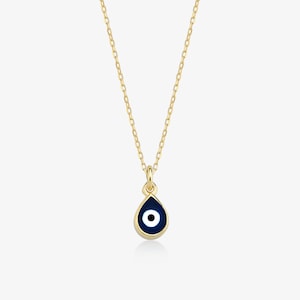 14k Solid Gold Teardrop Evil Eye Necklace: Protection Jewelry