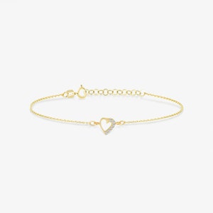 14k Solid Gold CZ Heart Bracelet: Delicate Love Charm