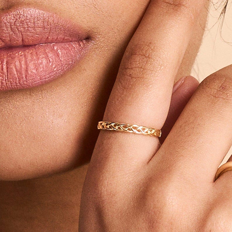 14k Solid Gold Braid Ring: Stackable Braided Band image 3