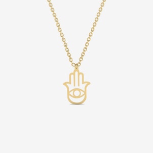 14K Solid Gold Evil Eye Necklace | Hamsa Hand Pendant Necklace for Women | Protection Necklace | 14K Real Gold Jewelry | Gift for Women