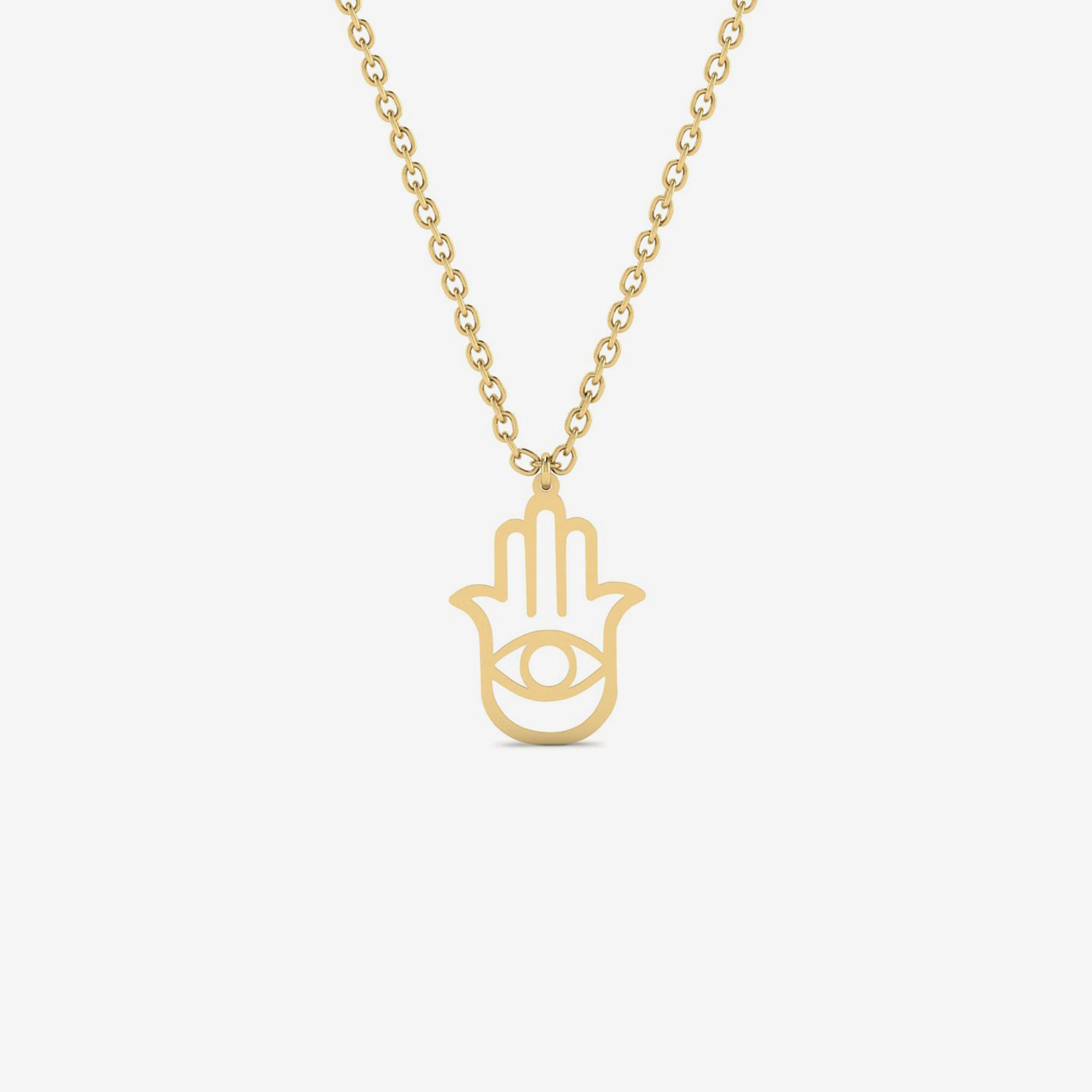 14K Solid Gold Evil Eye Necklace | Hamsa Hand Pendant Necklace for Women | Protection Necklace | 14K Real Gold Jewelry | Gift for Women