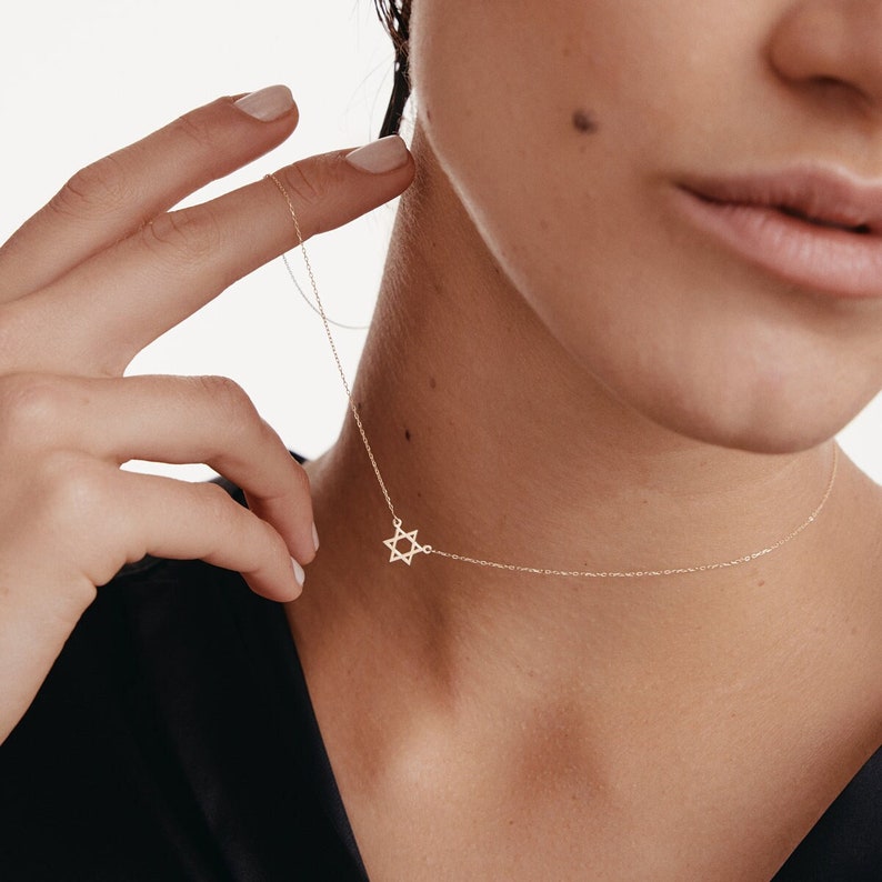 Star of David Necklace in 14K Solid Gold for Women 14K Real Gold Dainty Jewish Star Necklace Minimalist Celestial Jewelry Gift for Her image 1