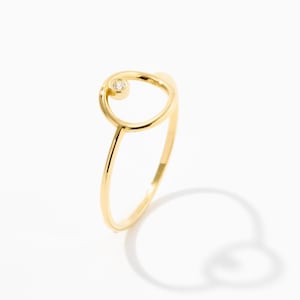 Diamond 14K Solid Gold Circle Ring | Circle Rings for Women | Open Circle Ring | 14K Real Gold Ring | Mother&#39;s Day Gift