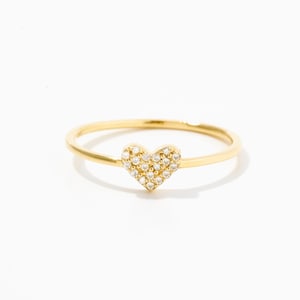 Diamond 14K Solid Gold Heart Ring | Diamond Heart Rings for Women | Stacking Ring | 14K Real Gold Heart Jewelry | Girlfriend Gift
