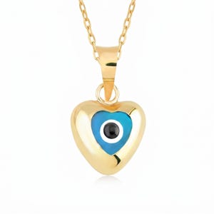 14k Gold Heart Evil Eye Necklace: Good Luck Charm
