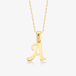 Collier lettre en or massif 14 carats |  Collier pendentif lettre cursive personnalisé en or 14 carats | Charm lettre minimal en or 14 carats pour femme