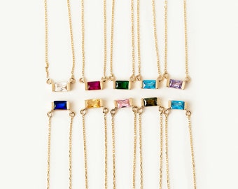 Baguette Birthstone Necklace in 14K Solid Gold |  Gemstone Jewelry |  Custom Gifts | Perfect Valentines Gifts