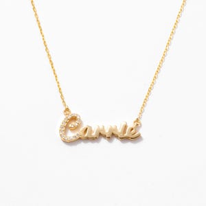 14K Solid Gold Diamond Name Necklace | Carrie Style Name Pendant for Women | 14K Gold Personalized Jewelry | Birthday Gift