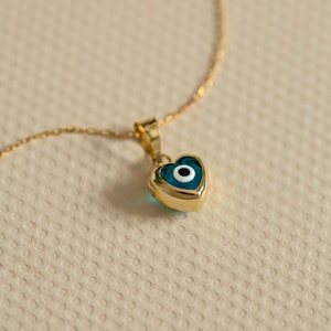 14k Gold Heart Evil Eye Necklace: Good Luck Charm