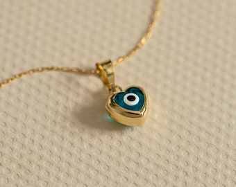 14k Gold Heart Evil Eye Necklace | 14k Gold Heart Necklace for Women | Evil Eye Charm | Evil Eye Jewelry | Evil Eye Choker Necklace