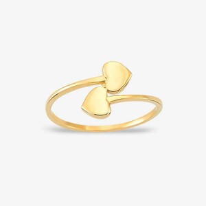 Anillo de oro con doble corazón - Anillo minimalista apilable de 14 quilates