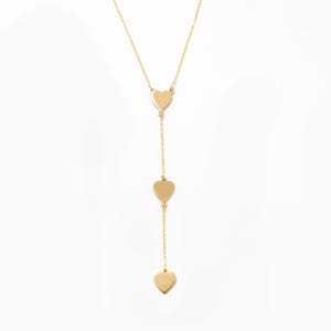 Heart Y-Necklace in 14k Solid Gold / Christmast Gift / Delicate Three Heart Necklace / Y-Necklaces for Women / 14k Gold Layering Necklace