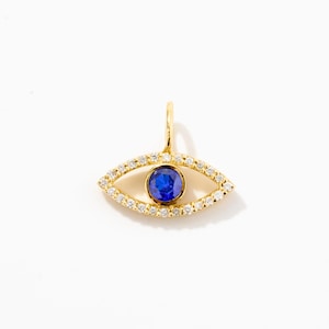 14k Solid Gold Diamond Evil Eye Pendant for Women