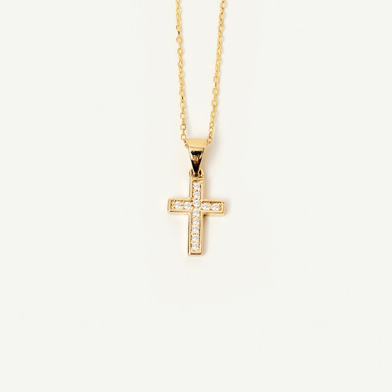 Cross Necklace for Women in 14K Solid Gold Christian Faith Necklace Real Gold Cross Necklace Religious Gifts Dainty Cross Pendant image 3