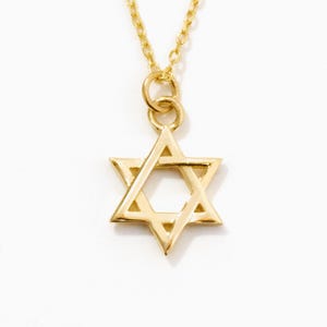 Mini collar de estrella judía en oro macizo de 14 quilates / Collar con colgante de estrella de David para mujer