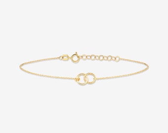 14k Solid Gold Intertwined Circles Bracelet • Interlocking Rings Bracelet • Gold Connection Bracelet • Valentine&#39;s Day Gift for Women