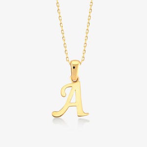 14k Solid Gold Buchstabe Halskette: Schreibschrift Anhänger Halskette (Alle Buchstaben)