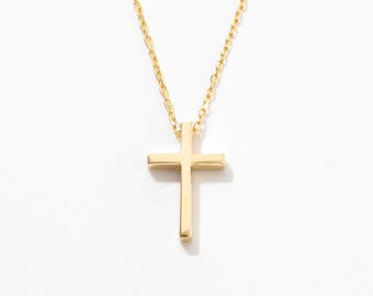 14K Solid Gold Cross Necklace: Minimalist Religious Pendant
