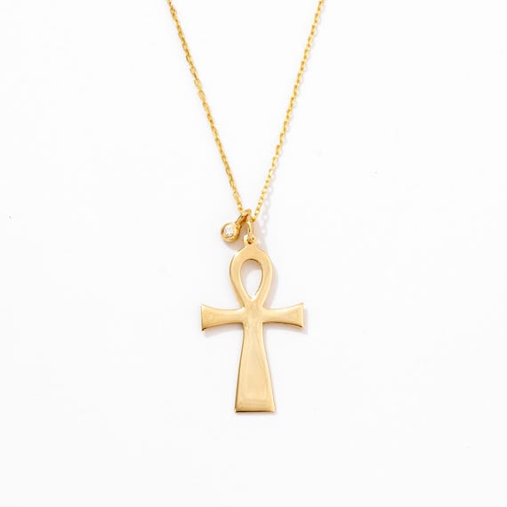 Diamond Ankh Cross 14K Solid Gold Necklace for Women | Cross Pendant Necklace | Christian Faith Jewelry | Gift for Birthday