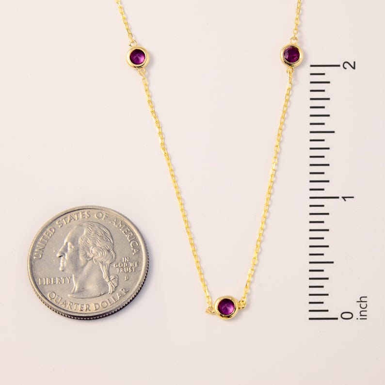 14k Solid Gold Ruby Station Necklace - Etsy