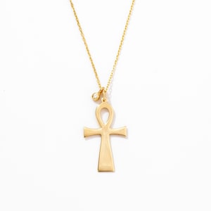 Diamond Ankh Cross 14K Solid Gold Necklace for Women | Cross Pendant Necklace | Christian Faith Jewelry | Gift for Birthday afbeelding 1