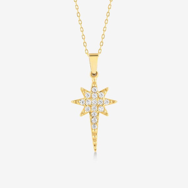 14k Solid Gold North Star Pendant Necklace in 14k Solid Gold - Star and Moon Jewelry for Women - Small Star Necklace - Celestial Necklace