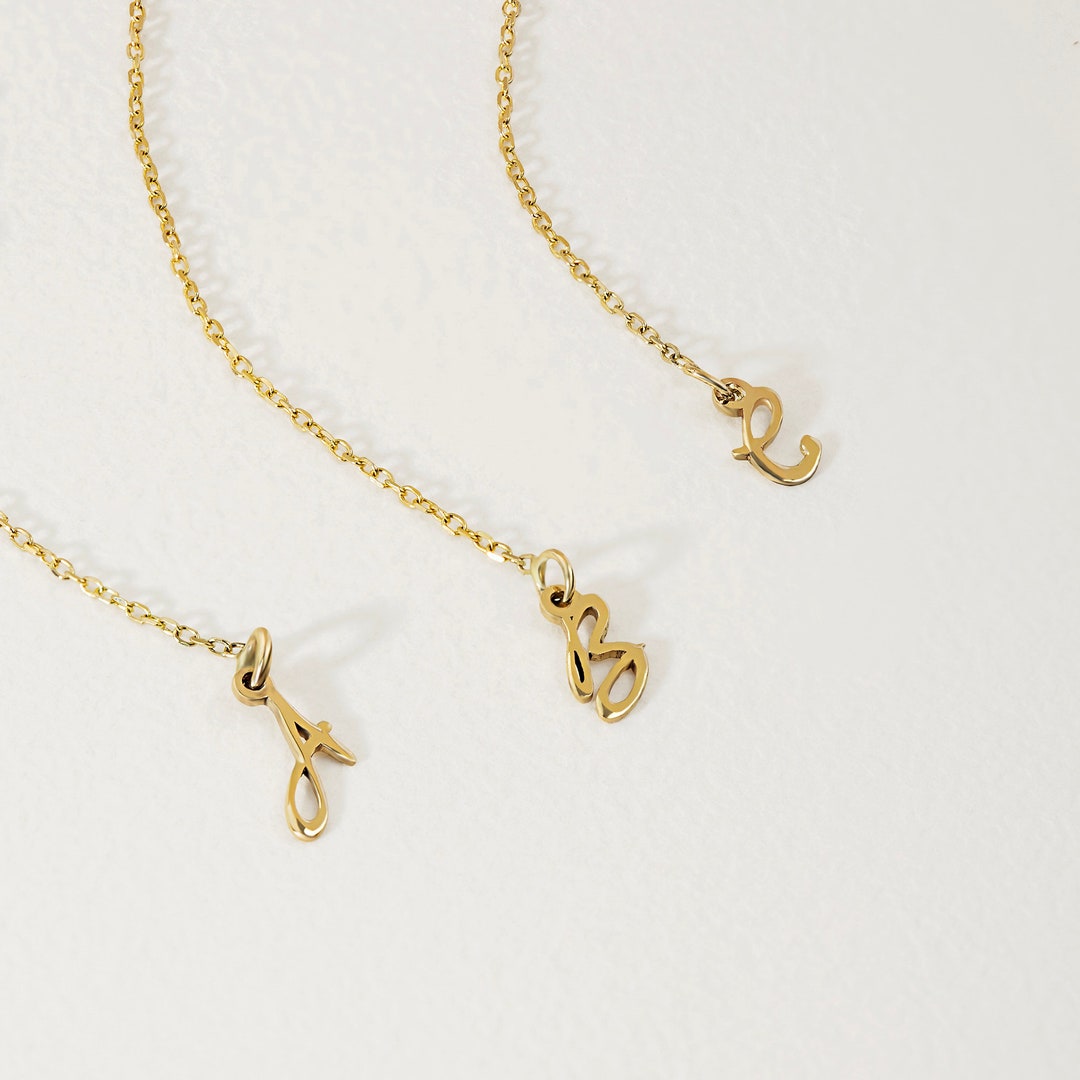 14K Gold Chain Extender With Initial 14K Real Gold Necklace Extender