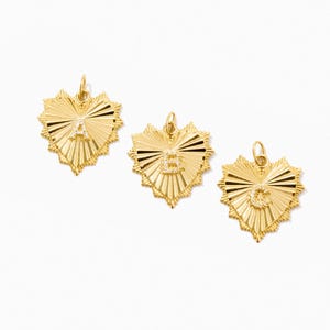 Berloque com Medalhão de Coração e Diamante | Berloque com Inicial em Ouro Maciço 14k para Mulheres | Berloque com Letra | Berloques Personalizados com Letras em Ouro 14k