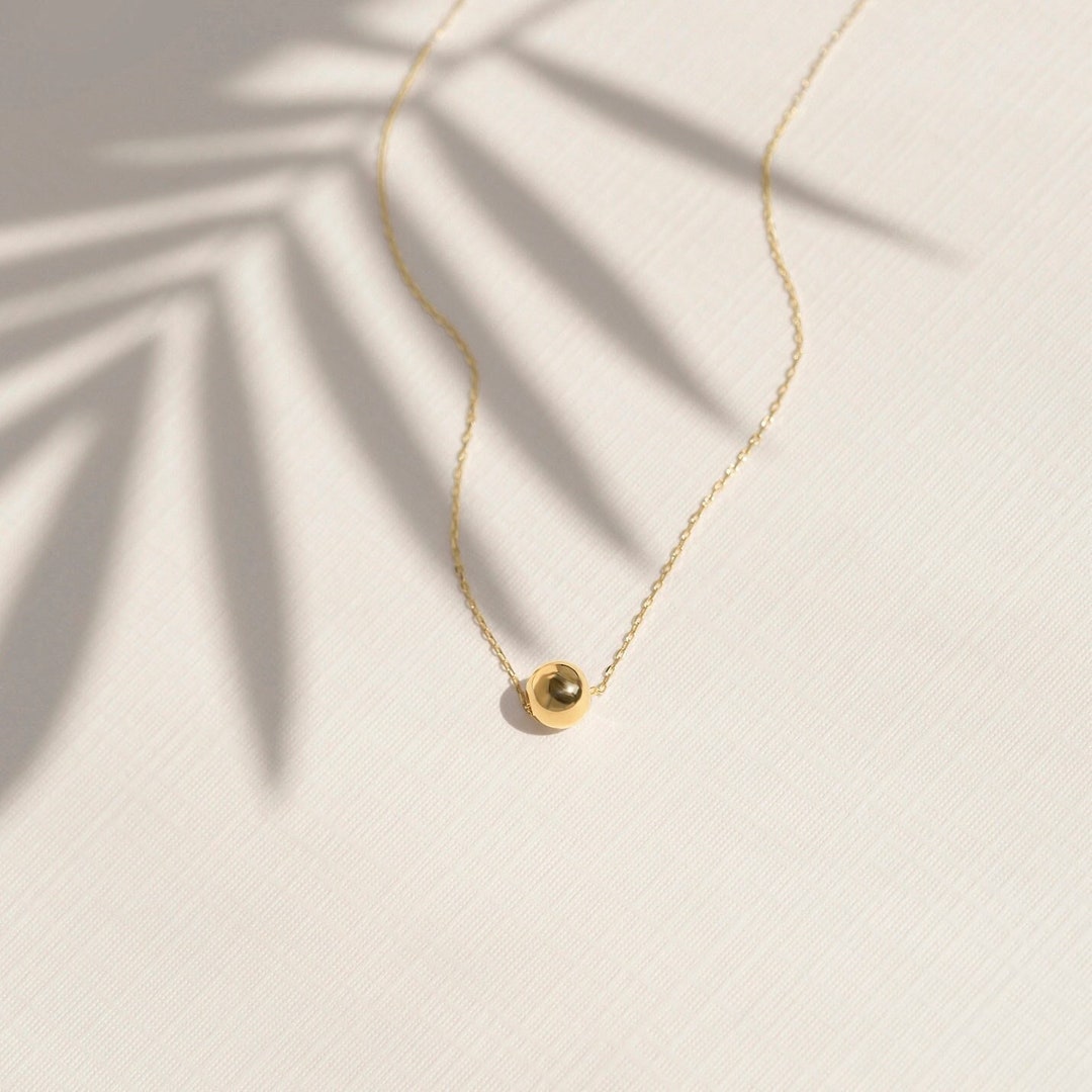 14k Gold Simple Sphere Necklace 14k Mini Ball Necklace 14k - Etsy