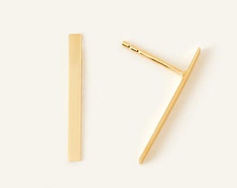 14K Solid Gold Long Bar Earrings for Women | Cute Drop Bar Stud Earrings | Dainty Drop Bar Studs | 14K Real Gold Jewelry | Gift for Her