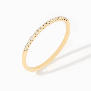 14K Gold Diamond Half Eternity Ring: Stacking Band