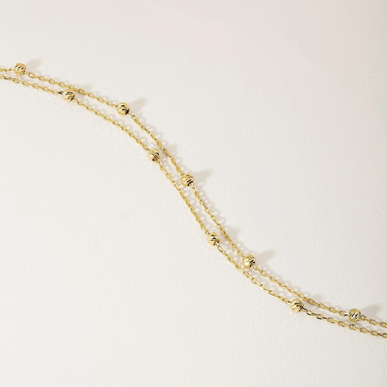 Station Bracelet: Double Strand 14K Solid Gold (Dainty Chain) image 3