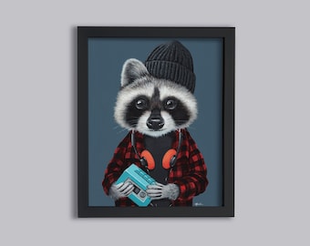 Grunge Raccoon, DIGITAL DOWNLOAD, Animal Painting, Retro 90s, Wall Art, Digital Print, Raccoon Art, Funny, Punk, Printable DIY File