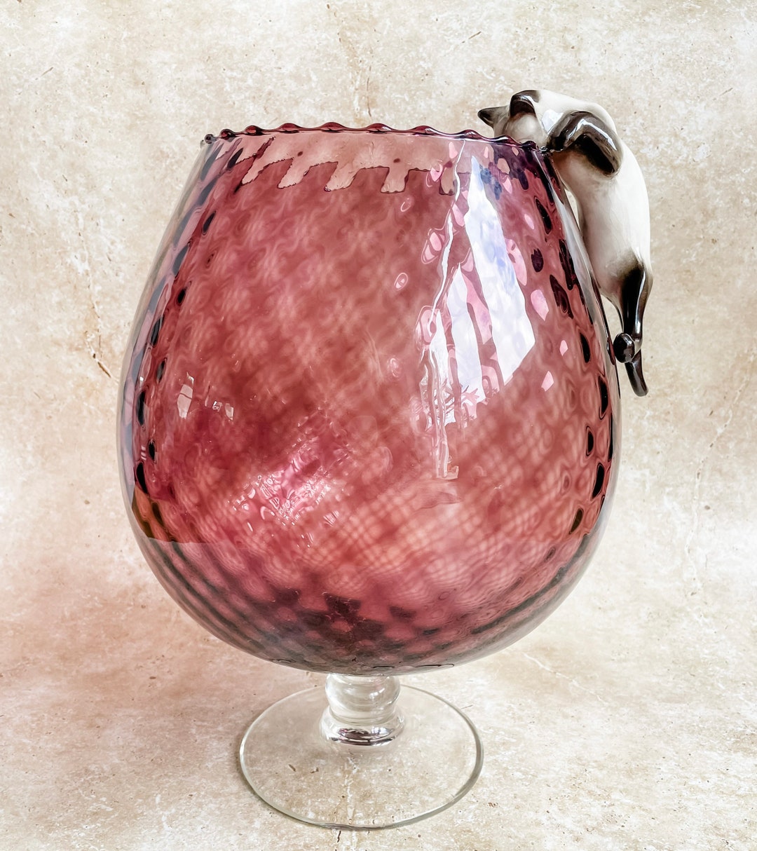 Large Brandy Glass Vase With Cats and Mice Etsy