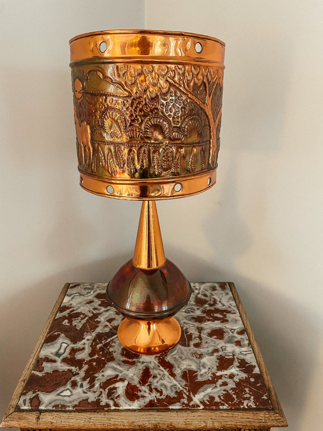 Zambian Hammered Copper Table Lamp 1970s - Etsy