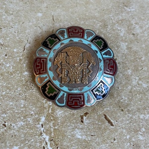 Spilla/pendente antico peruviano in argento smaltato