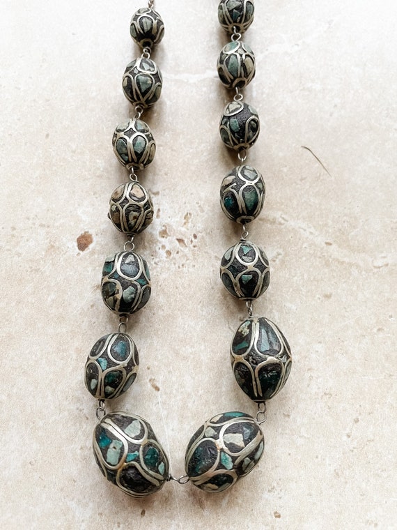 Antique Persian turquoise inlaid silver necklace - Gem