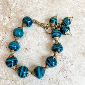 vintage Czech blue and black glass beaded bracelet