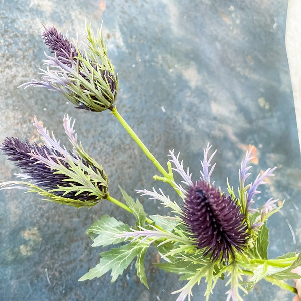 Artificial faux silk purple thistle