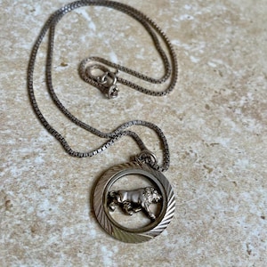Zodiac Leo vintage silver pendant and chain