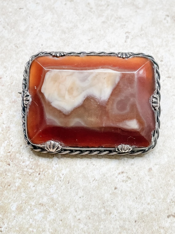 Large rectangular agate vintage brooch - image 1