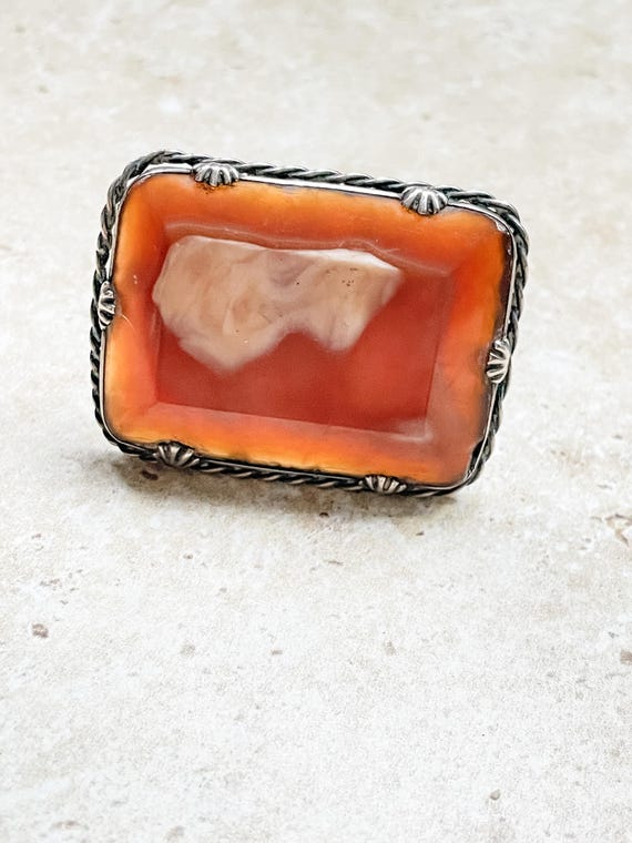 Large rectangular agate vintage brooch - image 2