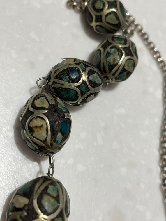 Antique Persian turquoise inlaid silver necklace - Gem