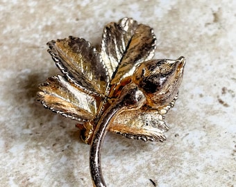 Vintage Flora Danica Rosebud Brooch: 24k Gold-plated Sterling