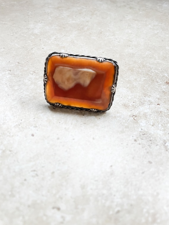 Large rectangular agate vintage brooch - image 4