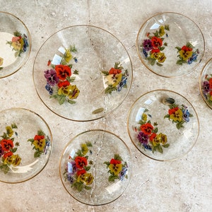 Chance glass Pansy bowl and 6 dishes