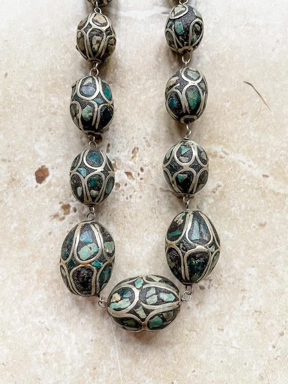 Antique Persian turquoise inlaid silver necklace - Gem