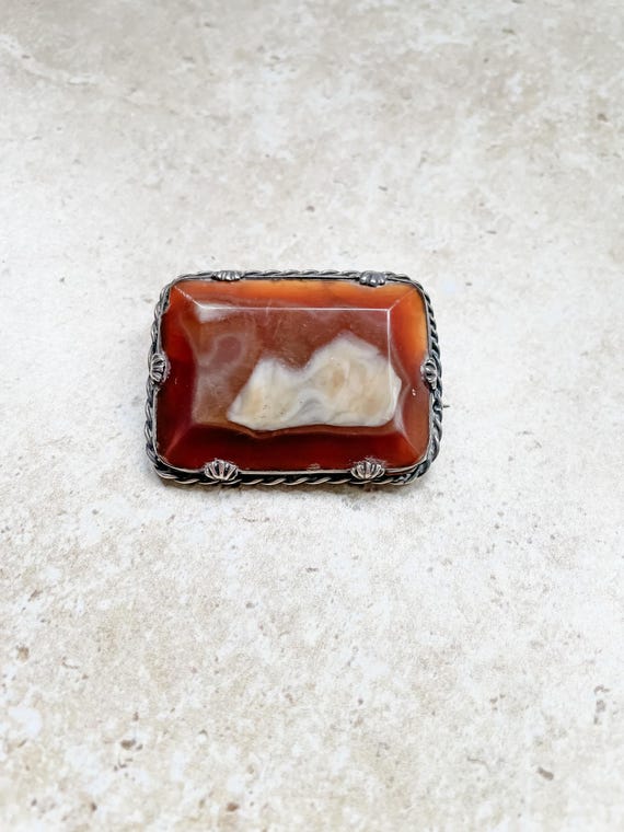 Large rectangular agate vintage brooch - image 3